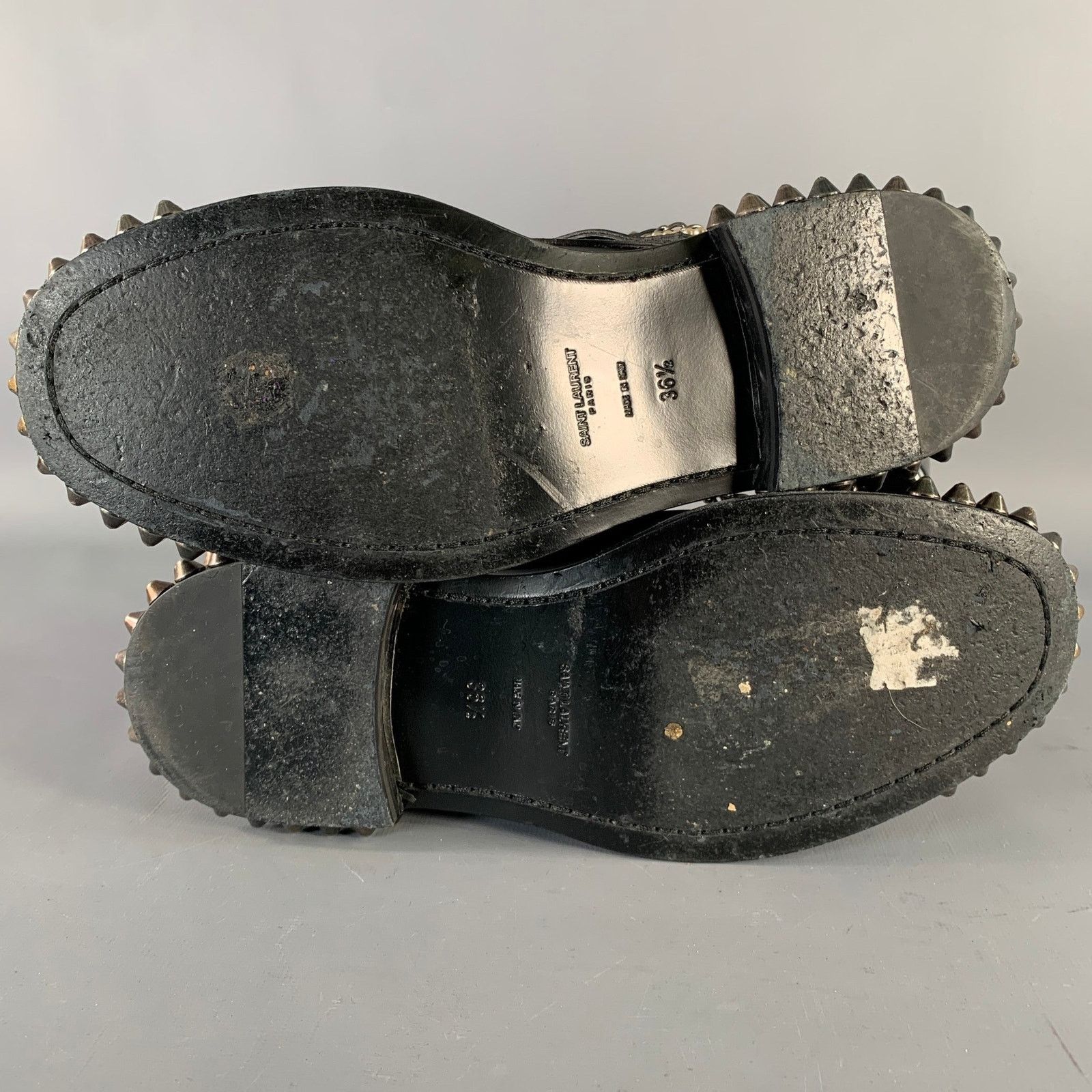 Saint Laurent Paris SAINT LAURENT Black Studded Leather Lace-Up Belted Boots Size US 6.5 / IT 36.5 - 7 Thumbnail