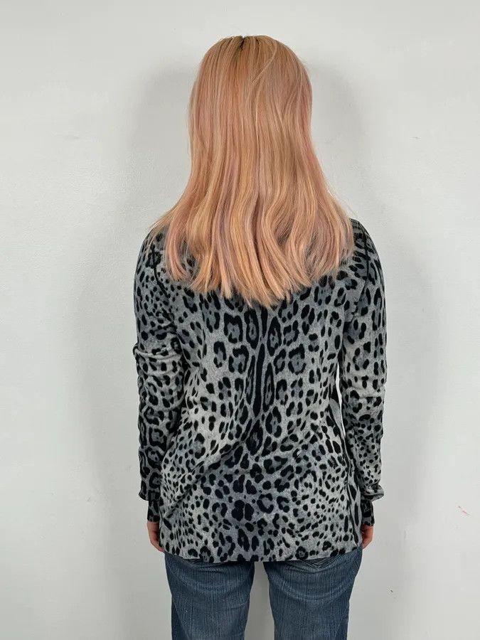 Dolce & Gabbana 2010s Dolce & Gabbana Blue Wool Leopard Print Cardigan Sweater Size S / US 4 / IT 40 - 3 Thumbnail