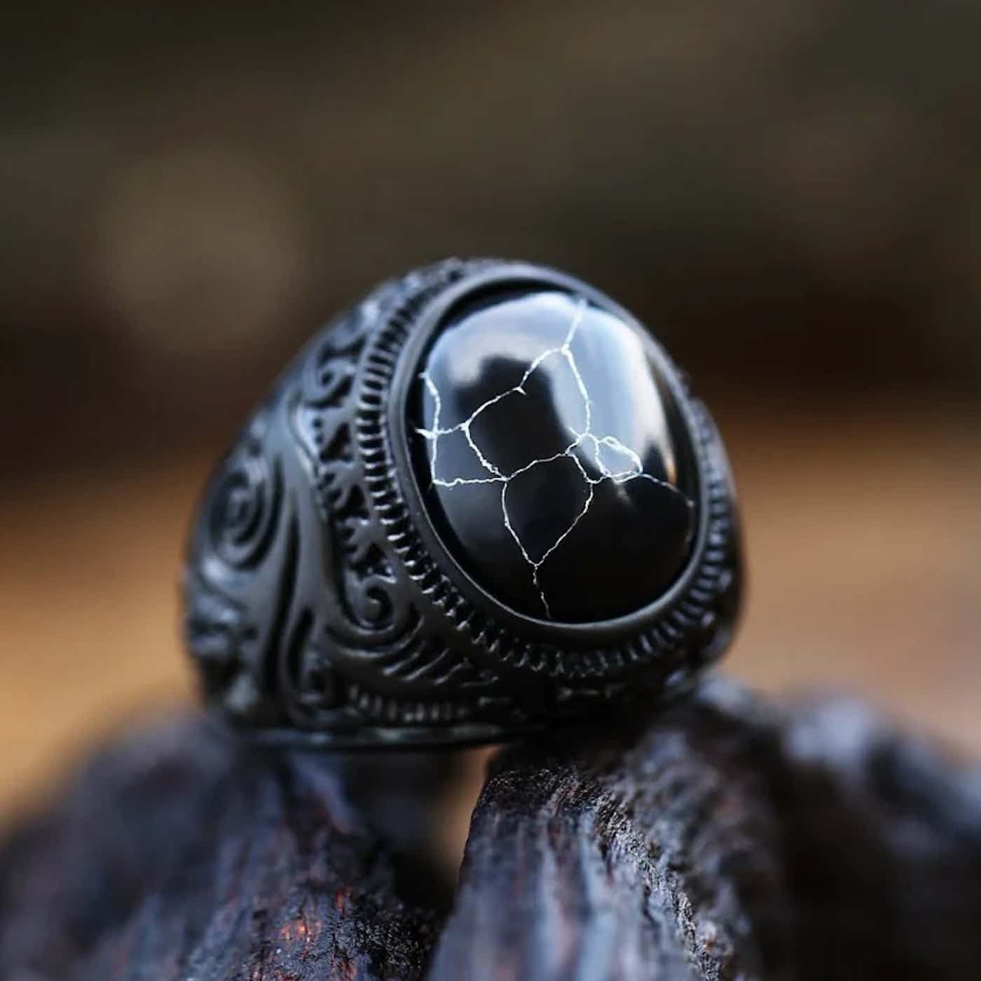 Other Black Stone Ring Size ONE SIZE - 5 Thumbnail