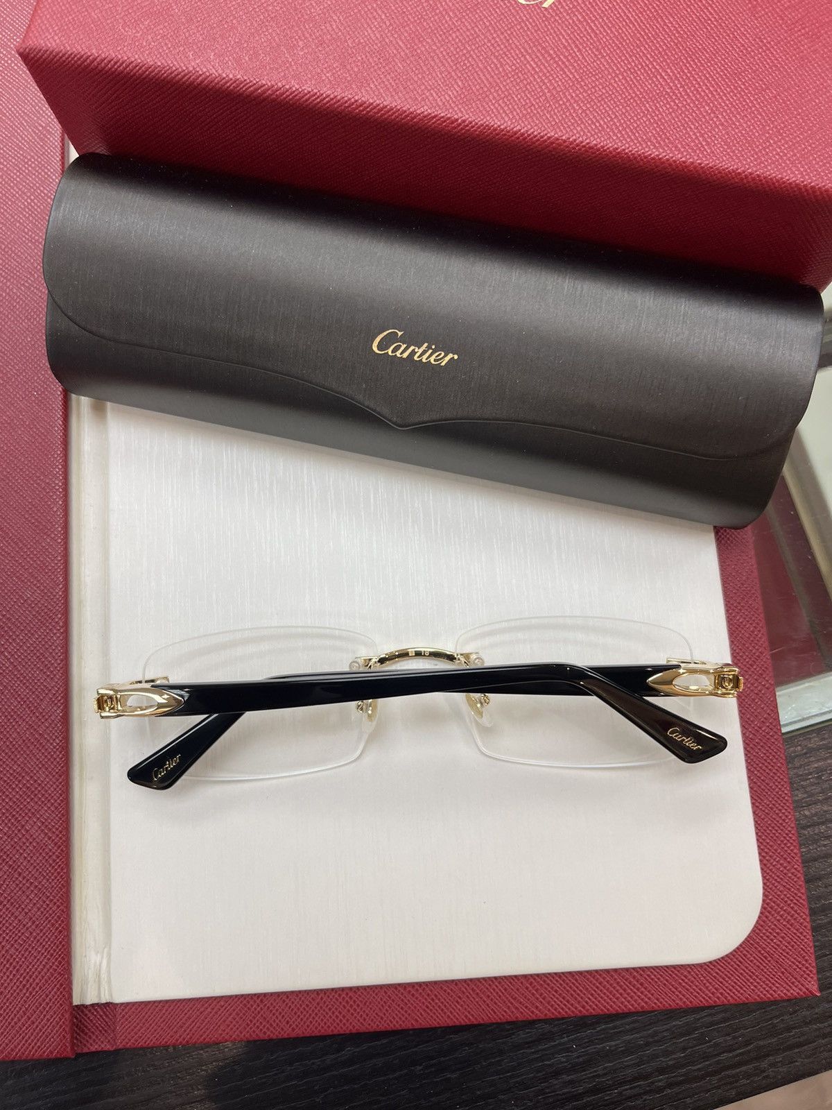 Cartier Cartier Black Acetate Glasses Gold Rimless C Decor White Size ONE SIZE - 3 Thumbnail