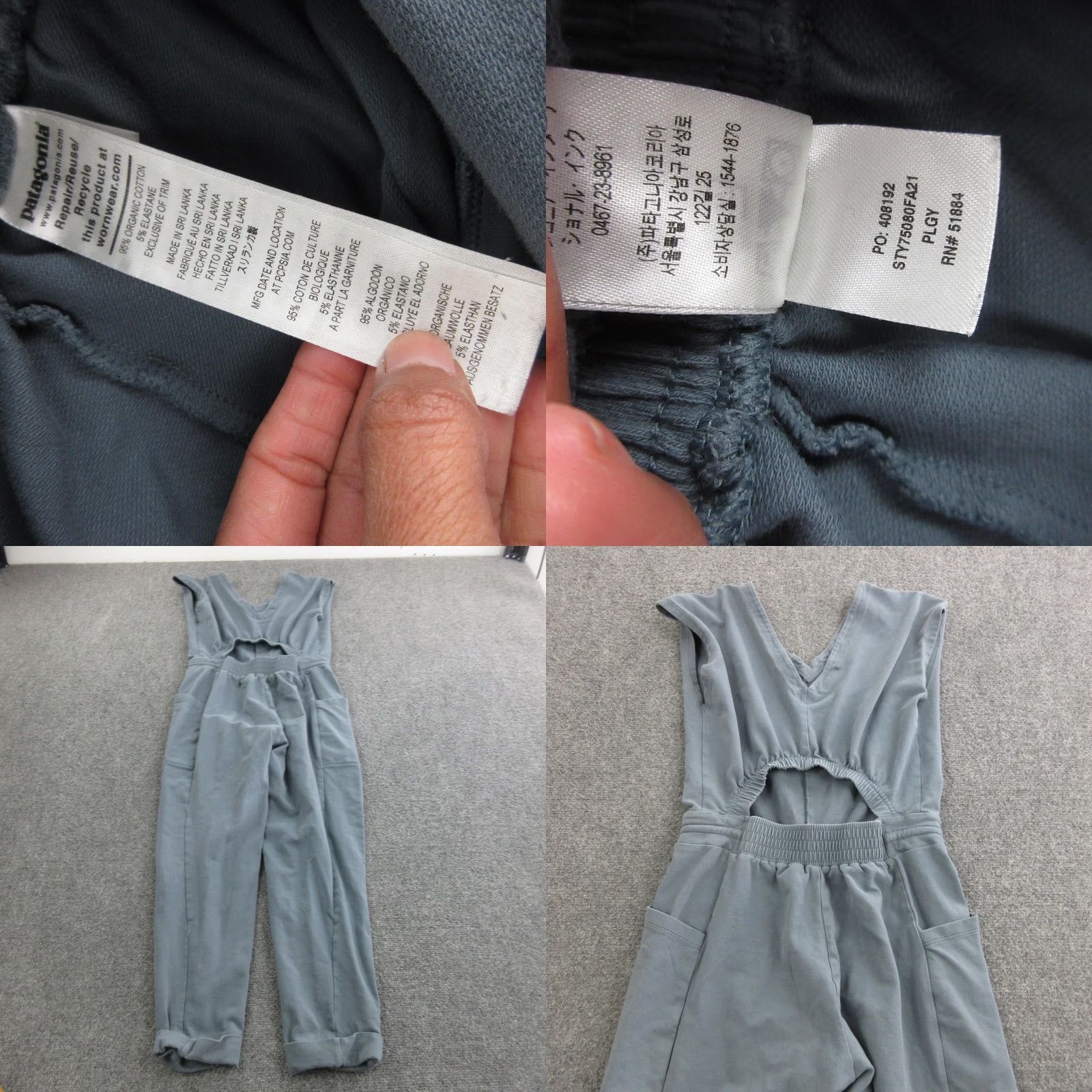 Patagonia Patagonia Jumpsuit Womens XS Gray Organic Cotton Sleeveless V Neck STY75801 Size 26" / US 2 / IT 38 - 8 Thumbnail