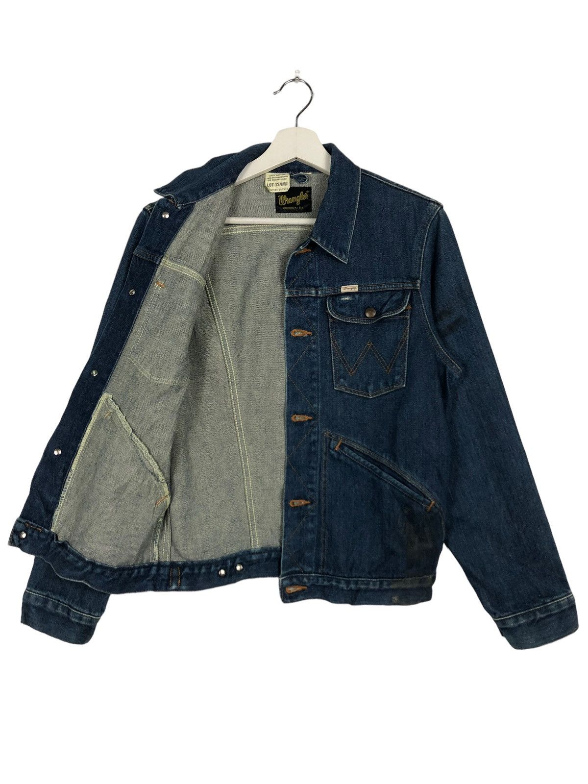 Vintage × Wrangler 🔥 VINTAGE WEANGLER 14OZ BROKEN DENIM TRUCKER WESTERN JACKET Size US S / EU 44-46 / 1 - 9 Thumbnail