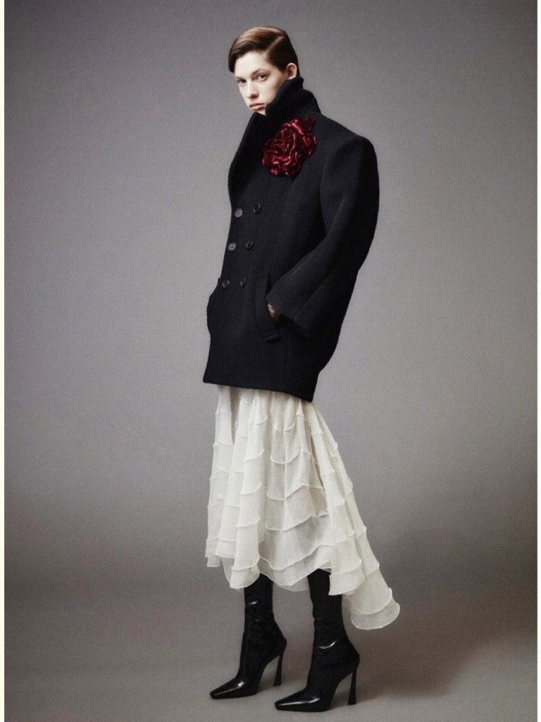 Saint Laurent Paris Oversized Peacoat in Chevron Wool in Navy Size XS / US 0-2 / IT 36-38 - 1 Thumbnail