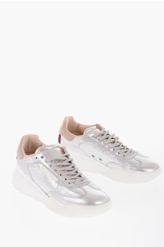 image of Stella Mccartney Metallic Effect Low-Top Sneakers in Silver, Women's (Size 10)