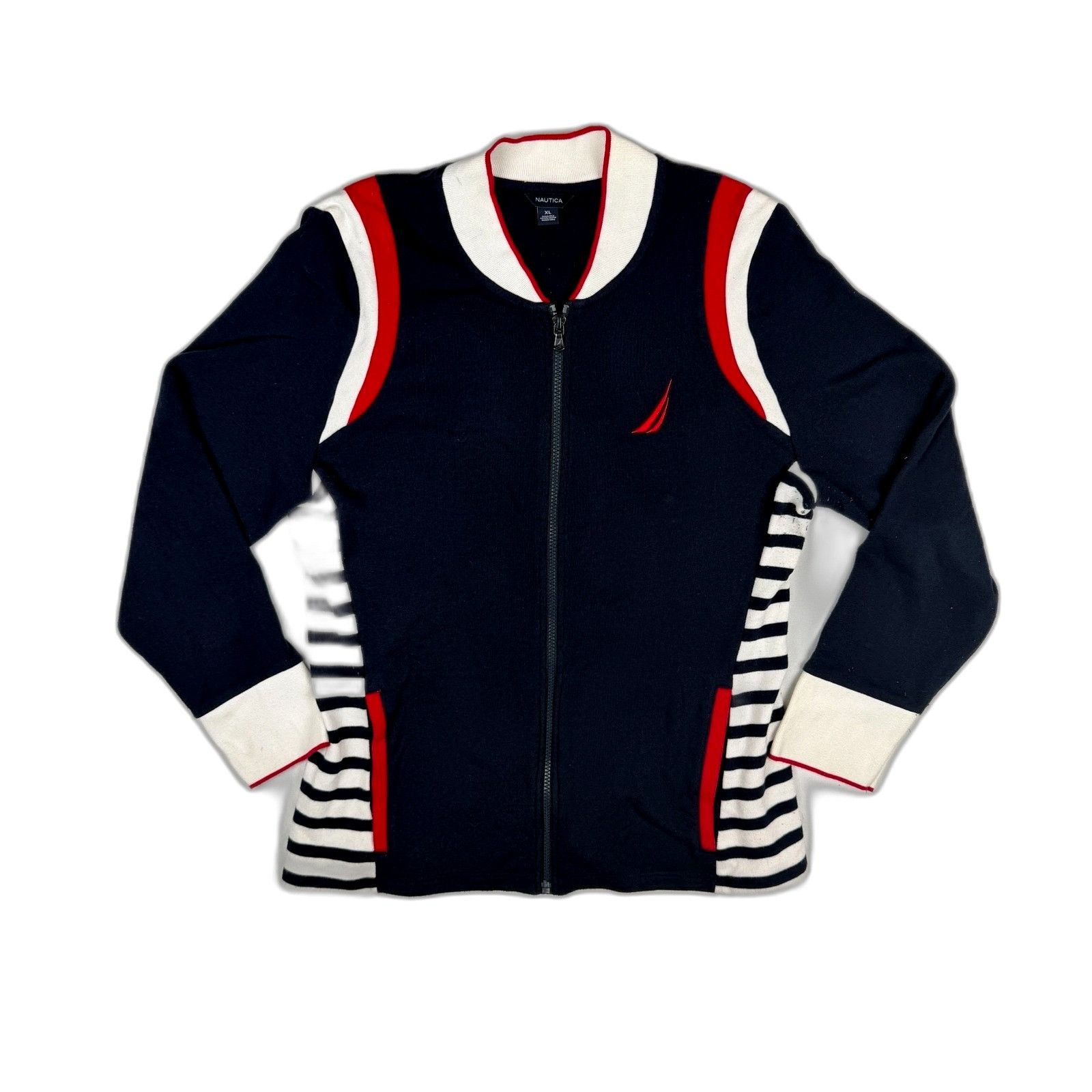 Nautica Nautica Women's XL Full Zip Track Jacket Navy White Red Stri Size US XL / EU 56 / 4 - 1 Thumbnail