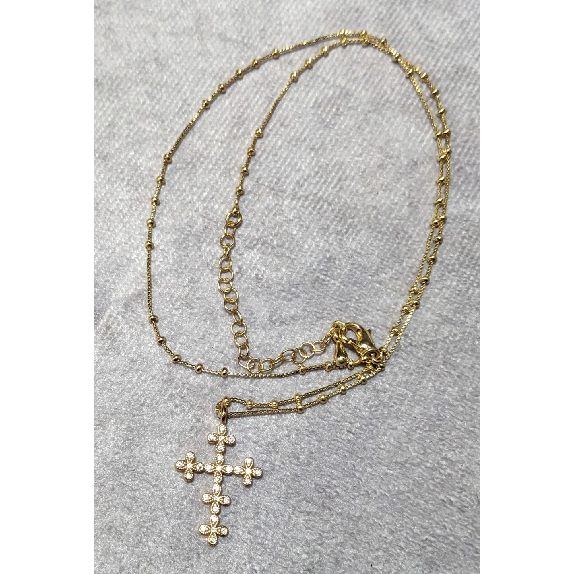 Other Dainty Minimalist Gold Tone Gemmed Cross Necklace Size ONE SIZE - 7 Thumbnail