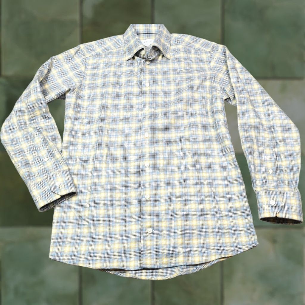 Eton ETON Textured Twill Shirt Yellow Blue Plaid Slim Fit Button-Down Mens 15.75 Size US L / EU 52-54 / 3 - 1 Thumbnail