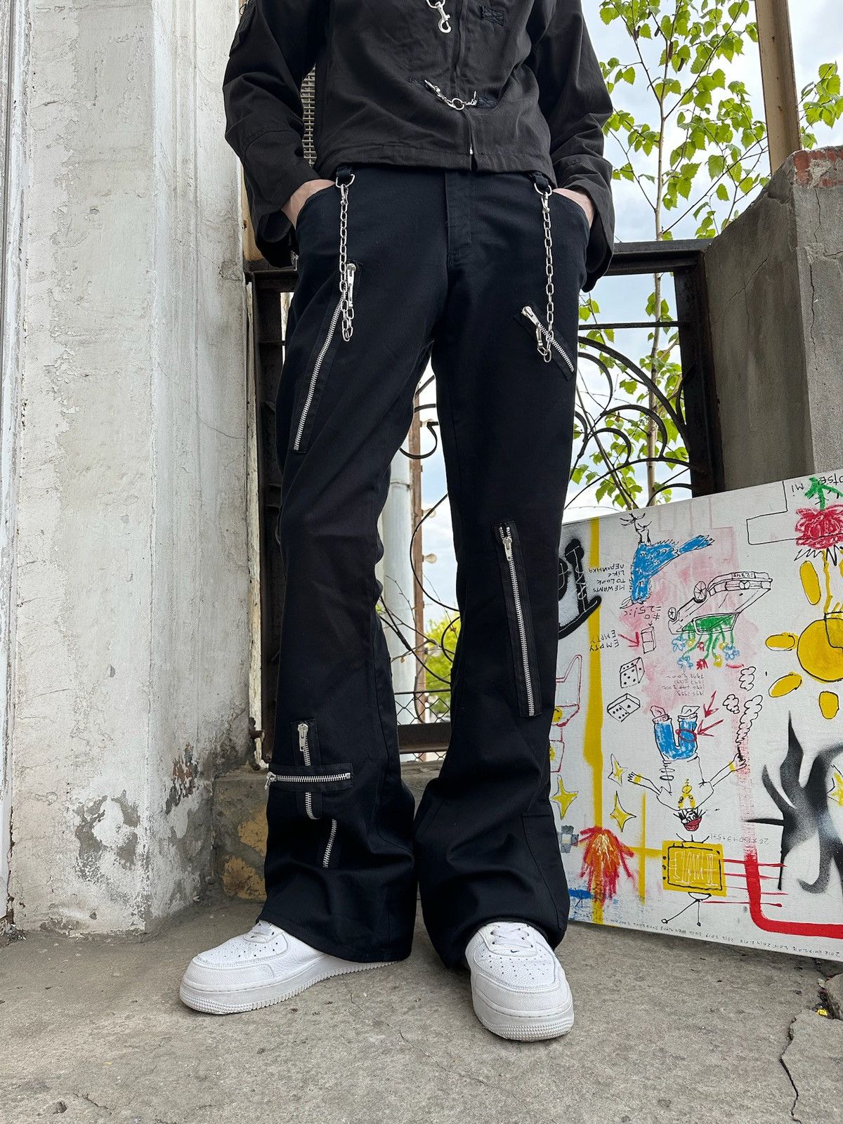 Japanese Brand RARE Aderlass Bondage Pants Cyber Punk flared Size US 35 - 7 Thumbnail