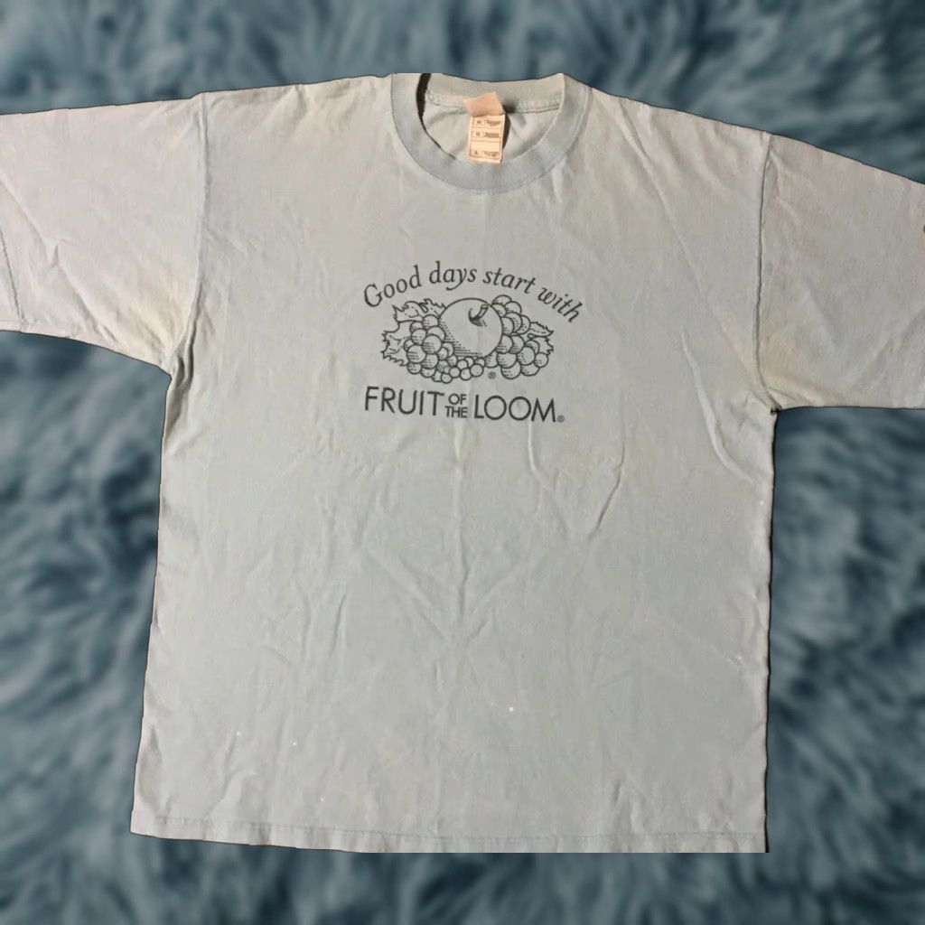 Fruit Of The Loom VINTAGE Good Days Start With FOTL Logo Promo Shirt XL Blue 90s Fruit of the Loom Shirt Mens Vintage Logo Grunge Punk Rock USA Aut Size US XL / EU 56 / 4 - 1 Thumbnail