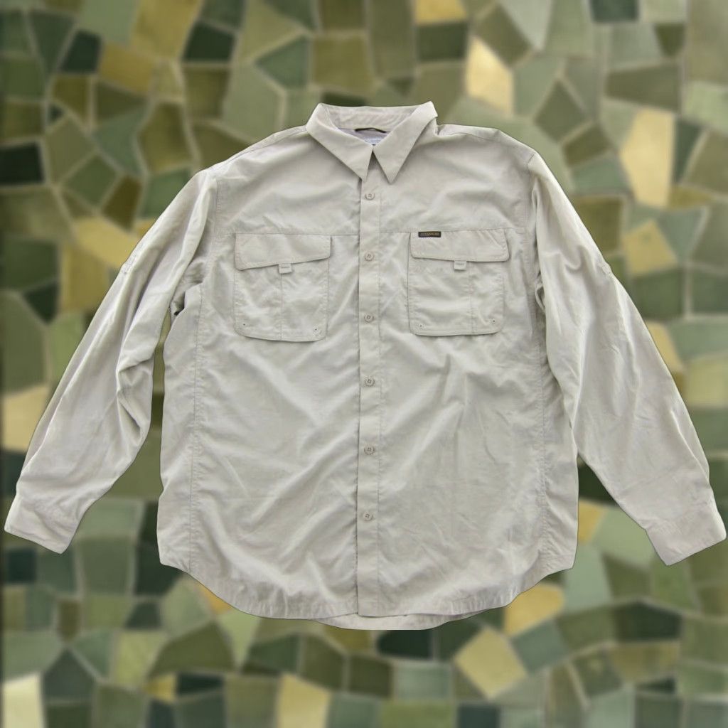 Vintage Columbia Titanium Nylon Beige Fish Hunt Button Up Long Sleeve Shirt Men XXL Size US XXL / EU 58 / 5 - 1 Thumbnail