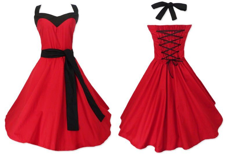 Other Red Vintage Style Plus Size Backless Women Dress Size XXL / US 16-18 / IT 52-54 - 4 Thumbnail
