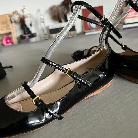 Miu Miu Miu Miu Patent Leather Triple Strap Mary Jane Flats Size US 7 / IT 37 - 9 Thumbnail