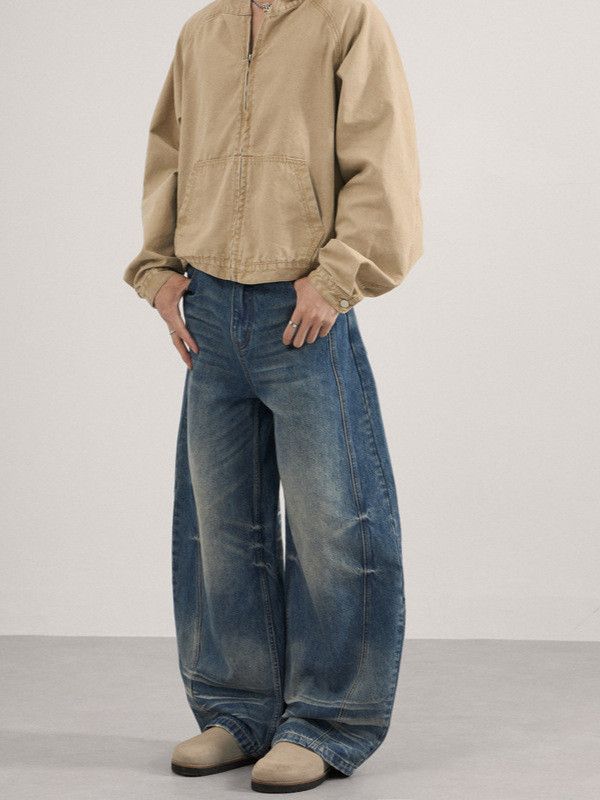 Japanese Brand Vintage whiskered distressed straight loose curved jeans Size US 32 / EU 48 - 2 Thumbnail