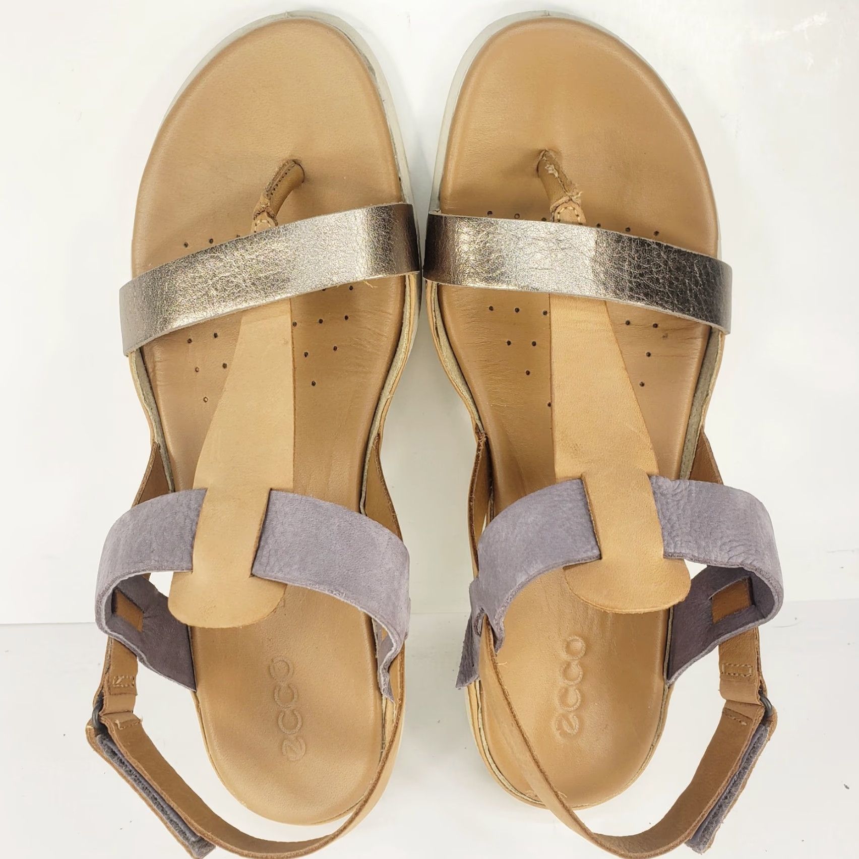 Ecco ECCO Strappy Slingback Slip On Sandals Tan Gray Metallic Silver EU 40 US 9/9.5 Leather Casual to Dressy Comfort Women Slippers Sandals Size US 9 / IT 39 - 6 Thumbnail