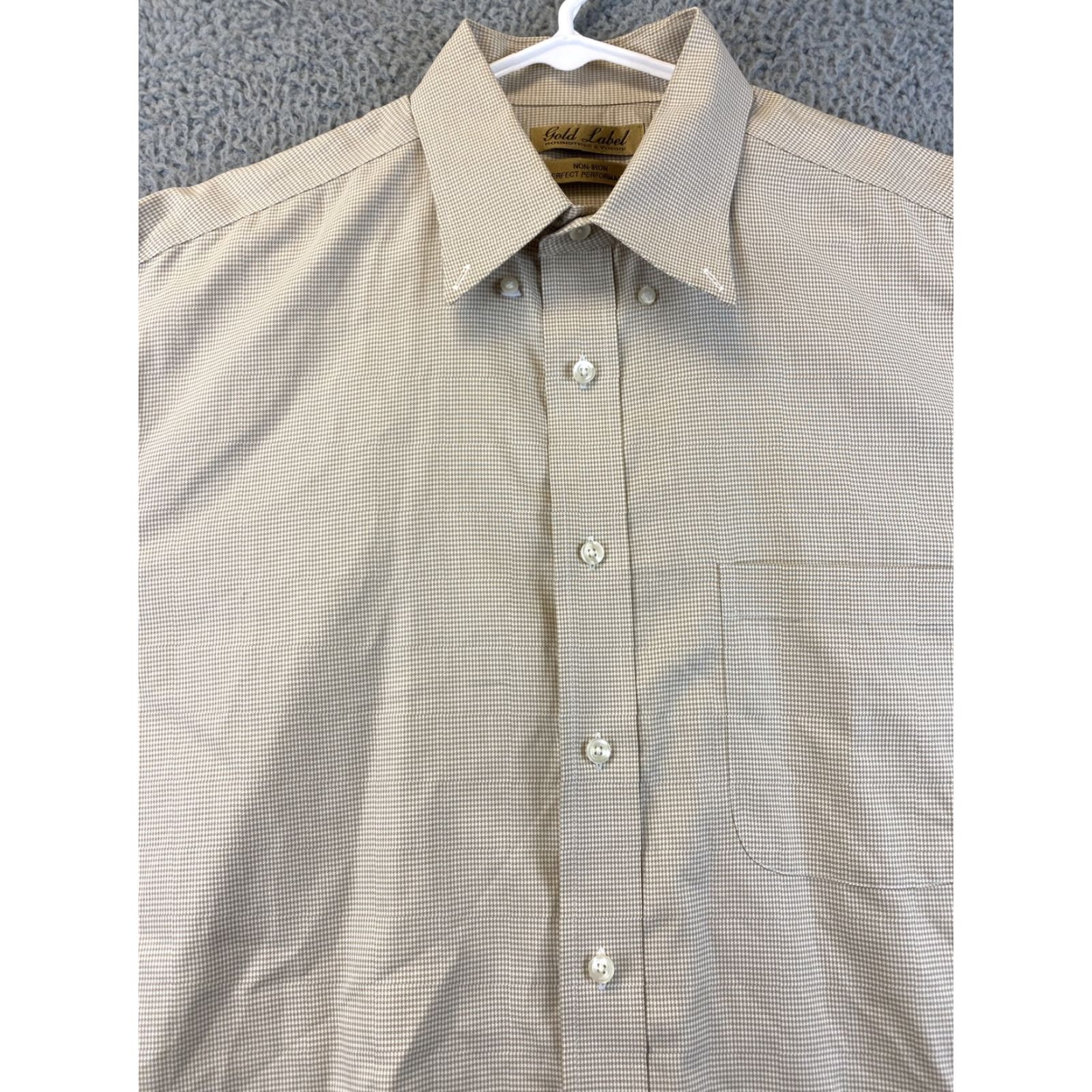 Roundtree & Yorke Roundtree & Yorke Gold Label Dress Shirt Mens L Beige 100% Cotton Button-Down Long Sleeve Size 42R - 4 Thumbnail