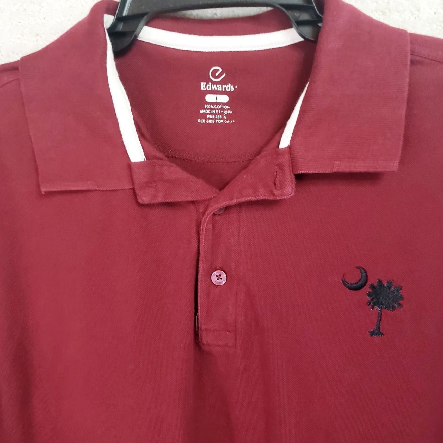 Vintage Edwards South Carolina Gamecocks Polo Shirt Mens L Garnet Short Sleeve Collared Logo Pullover Casual Golf All Seasons Moisture Wicking Quick Dry Knit Size US L / EU 52-54 / 3 - 3 Thumbnail