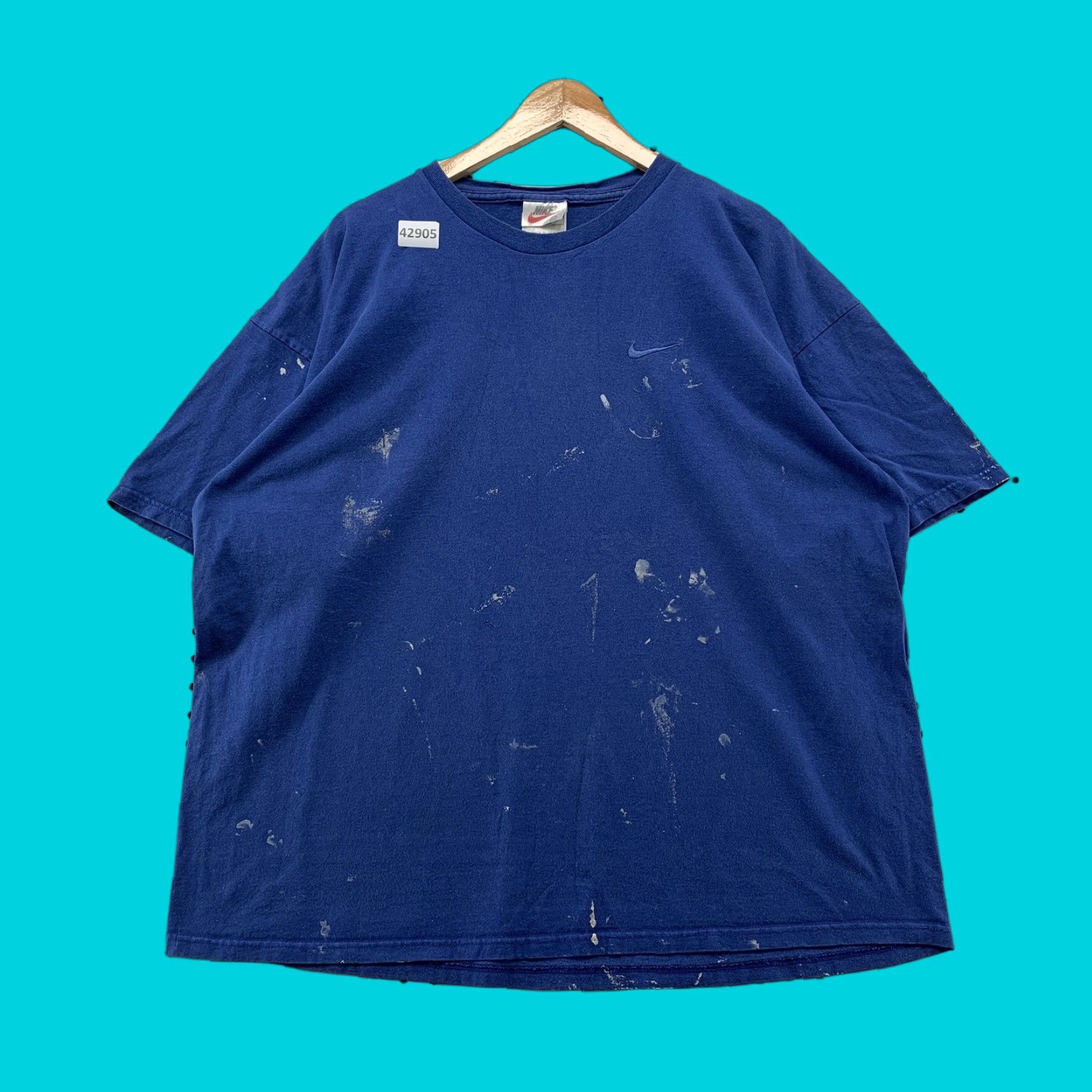 Nike VINTAGE 90s Nike Essential Swoosh Shirt Mens 2XL Blue Distressed Cotton T-Shirt Size US XXL / EU 58 / 5 - 1 Thumbnail