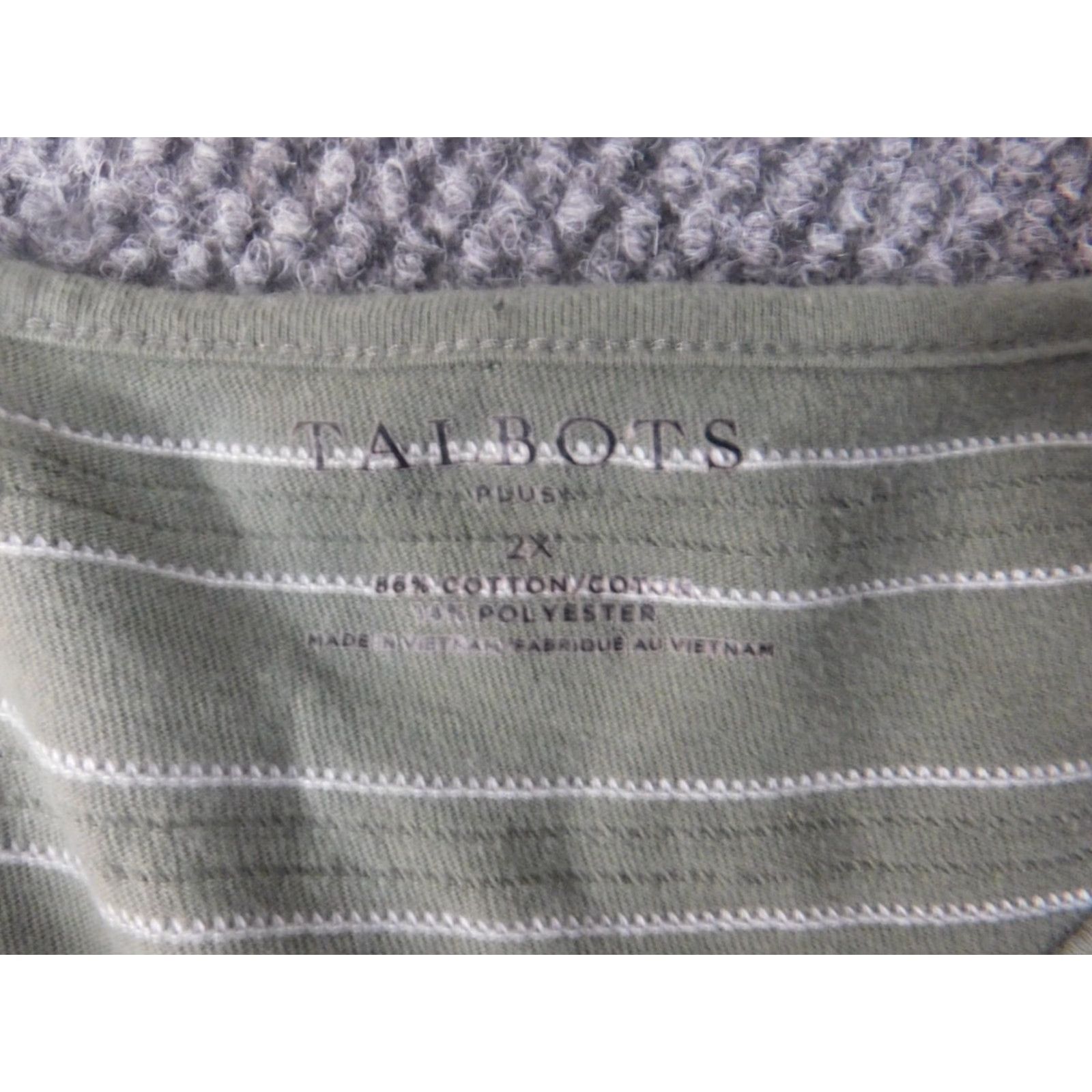 Talbots Talbots Blouse Shirt 2X Women Green Striped Pullover Casual Cotton Polyester Stretch Crew Neck Size XXL / US 16-18 / IT 52-54 - 5 Thumbnail