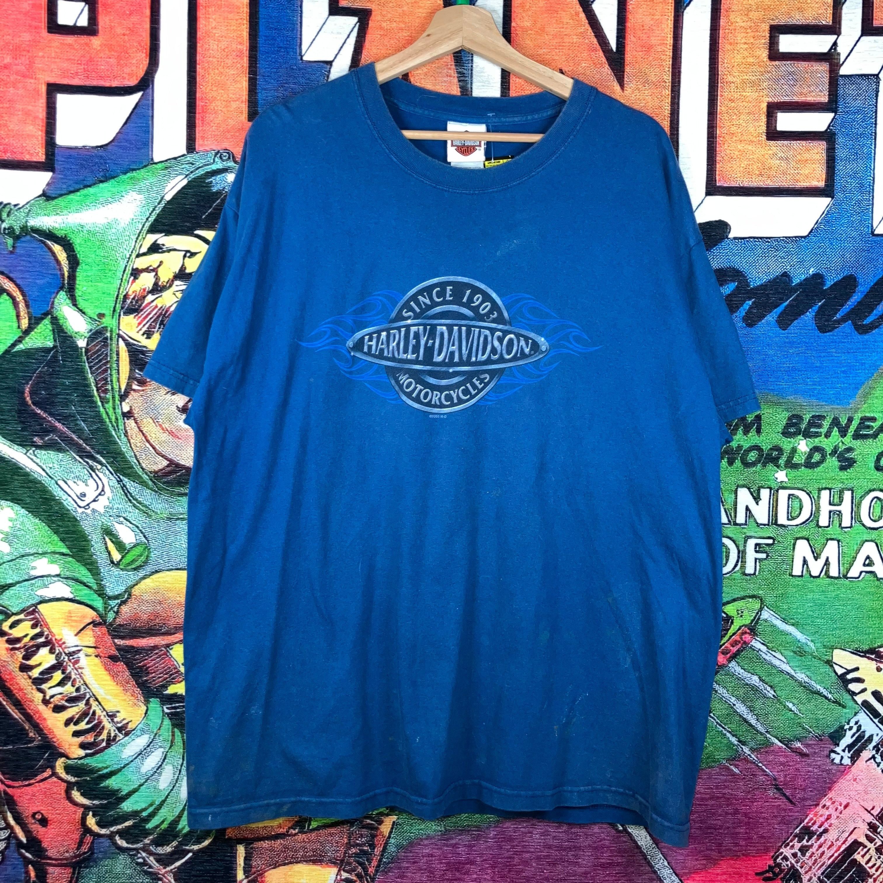 Harley Davidson × Vintage Vintage Y2K 2005 Harley Davidson Singapore Blue Flame Tee Si Size US XL / EU 56 / 4 - 1 Thumbnail