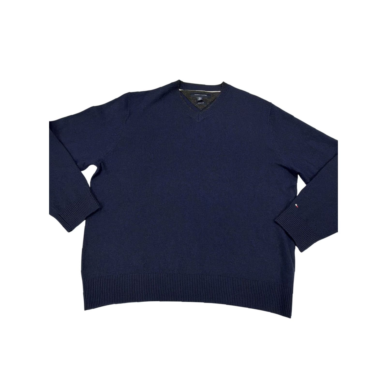 Tommy Hilfiger VINTAGE Tommy Hilfiger Sweater Mens XL Blue Merino Wool V Neck Logo Knit Pullover Size US XL / EU 56 / 4 - 2 Thumbnail