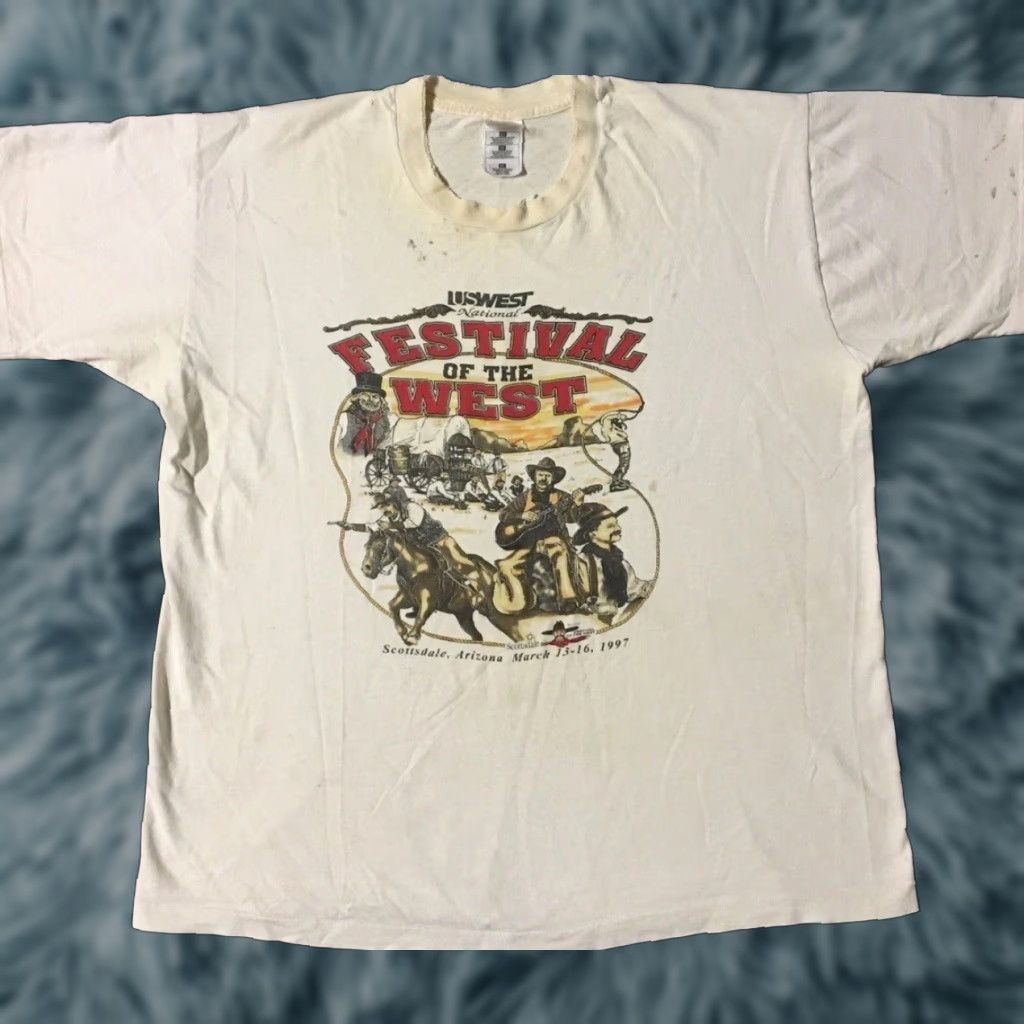 Vintage VINTAGE 90s Arizona Festival Of The West Faded Distress Shirt XL White Men T-Shirt Grunge Sun Palm Trees Beach Southwestern Cactus Sketch Size US XL / EU 56 / 4 - 1 Thumbnail
