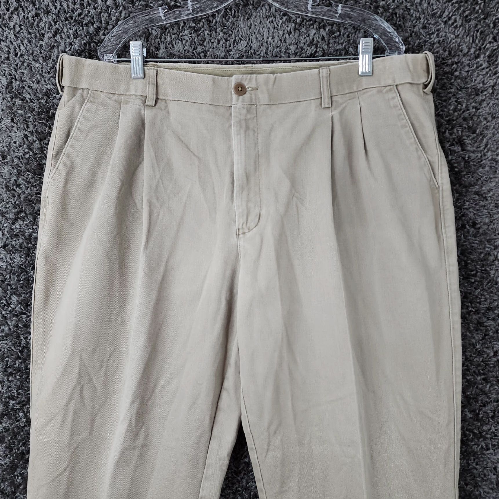 Vintage Cabela's Men's Beige Pleated Straight Cuffed Dress Pants - 40x32 Mens Size US 40 / EU 56 - 2 Thumbnail