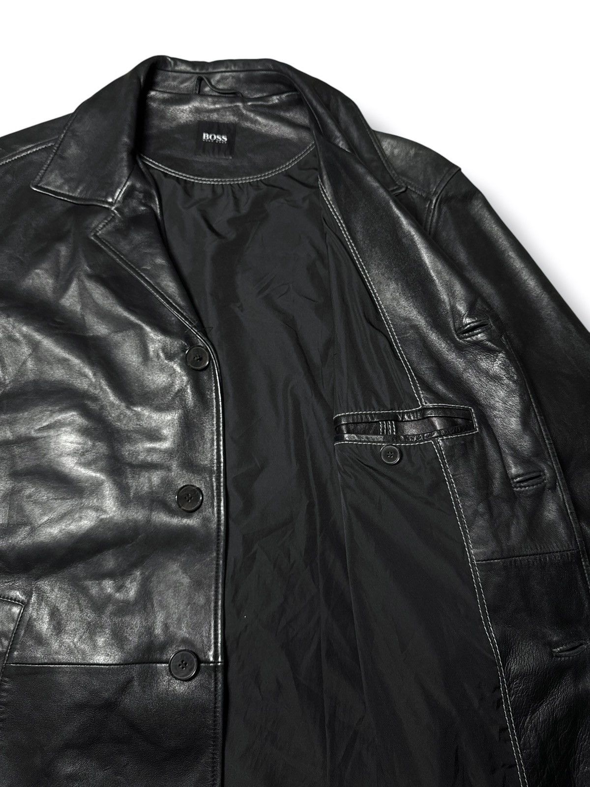 Hugo Boss Vintage 90s Y2K Hugo Boss Leather Jacket Coat Avantgarde Size US L / EU 52-54 / 3 - 8 Thumbnail