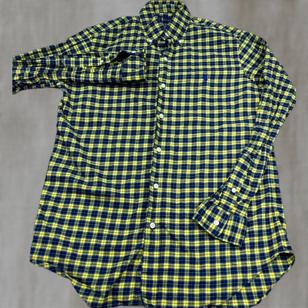 Ralph Lauren Ralph Lauren Button-Up Shirt Men Small Yellow Blue Plaid Flannel Cotton Classic, Short Sleeve? Wait. Size 36R - 1 Thumbnail