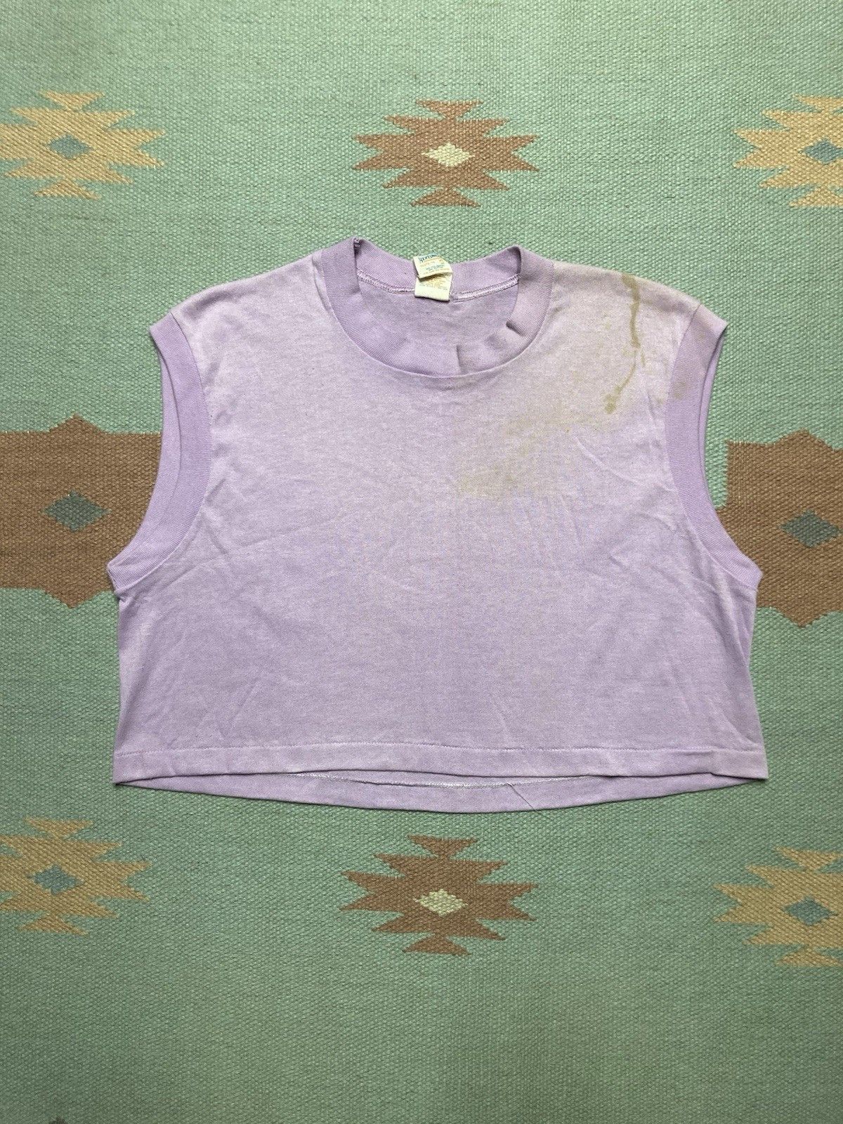 Vintage Vintage 70s 80s blank t shirt lilac stained soft cropped XL Size XL / US 12-14 / IT 48-50 - 1 Thumbnail