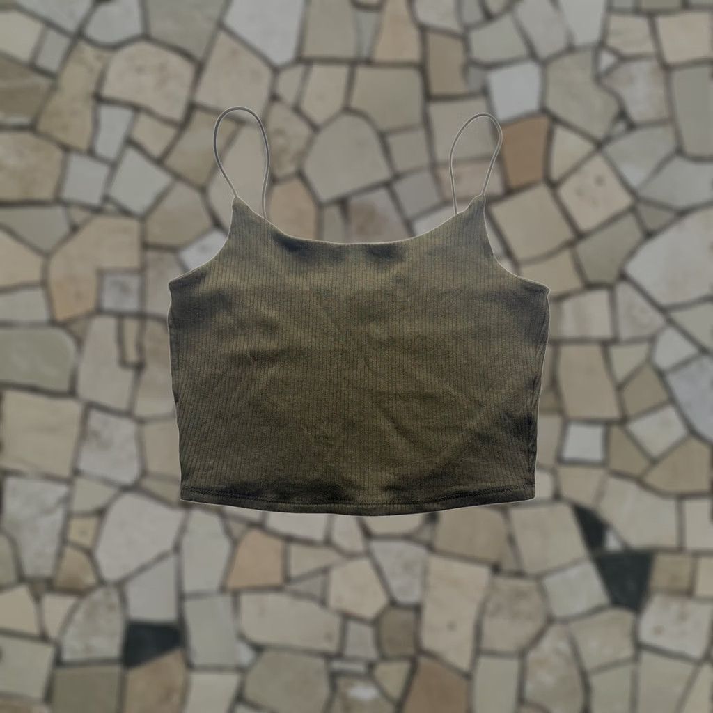 Garage Garage Ribbed Olive Green Spaghetti Strap Crop Top P/S by Garage Size S / US 4 / IT 40 - 1 Thumbnail