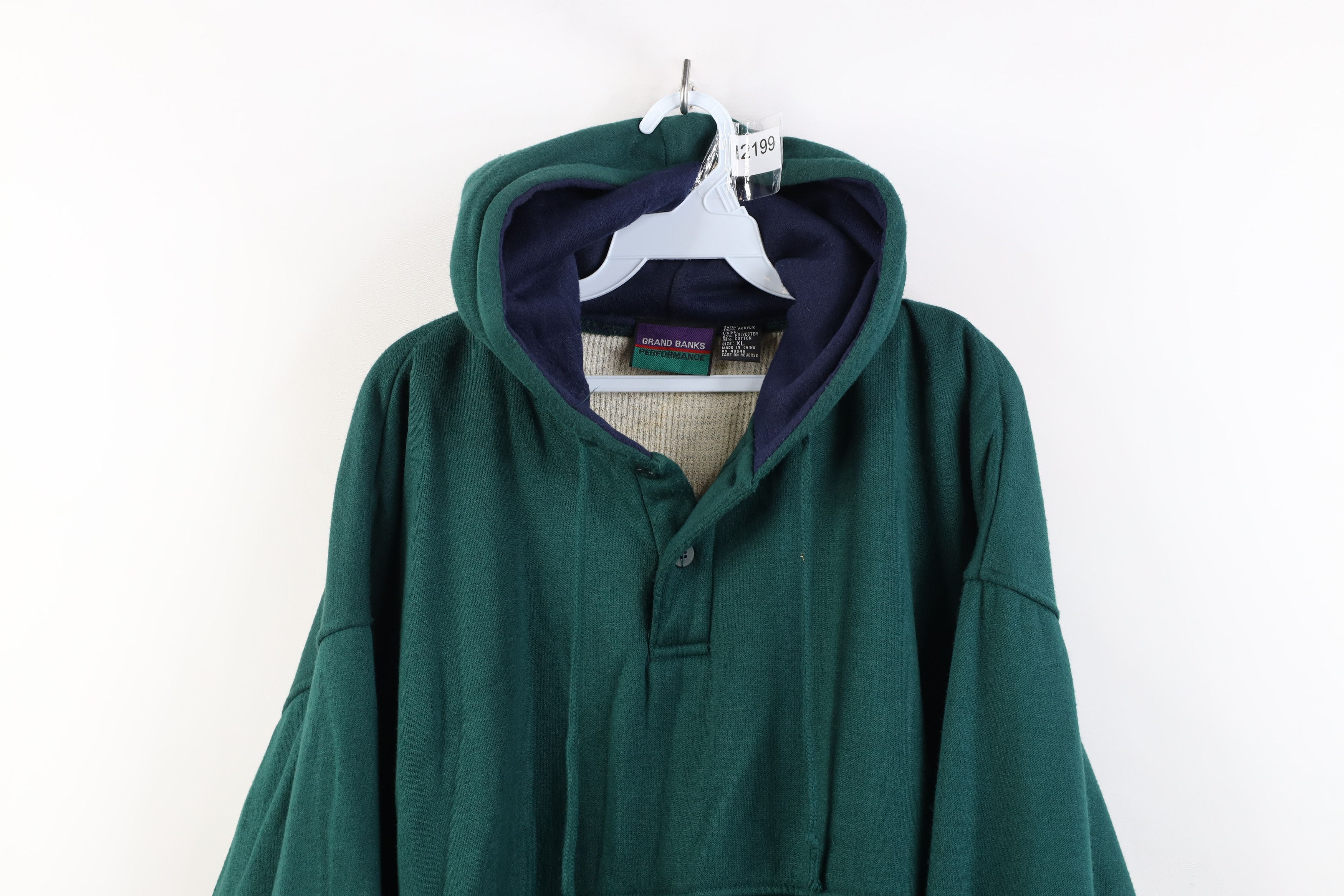 Vintage Vintage 90s Streetwear Waffle Knit Lined Hoodie Sweatshirt Size US XL / EU 56 / 4 - 2 Thumbnail