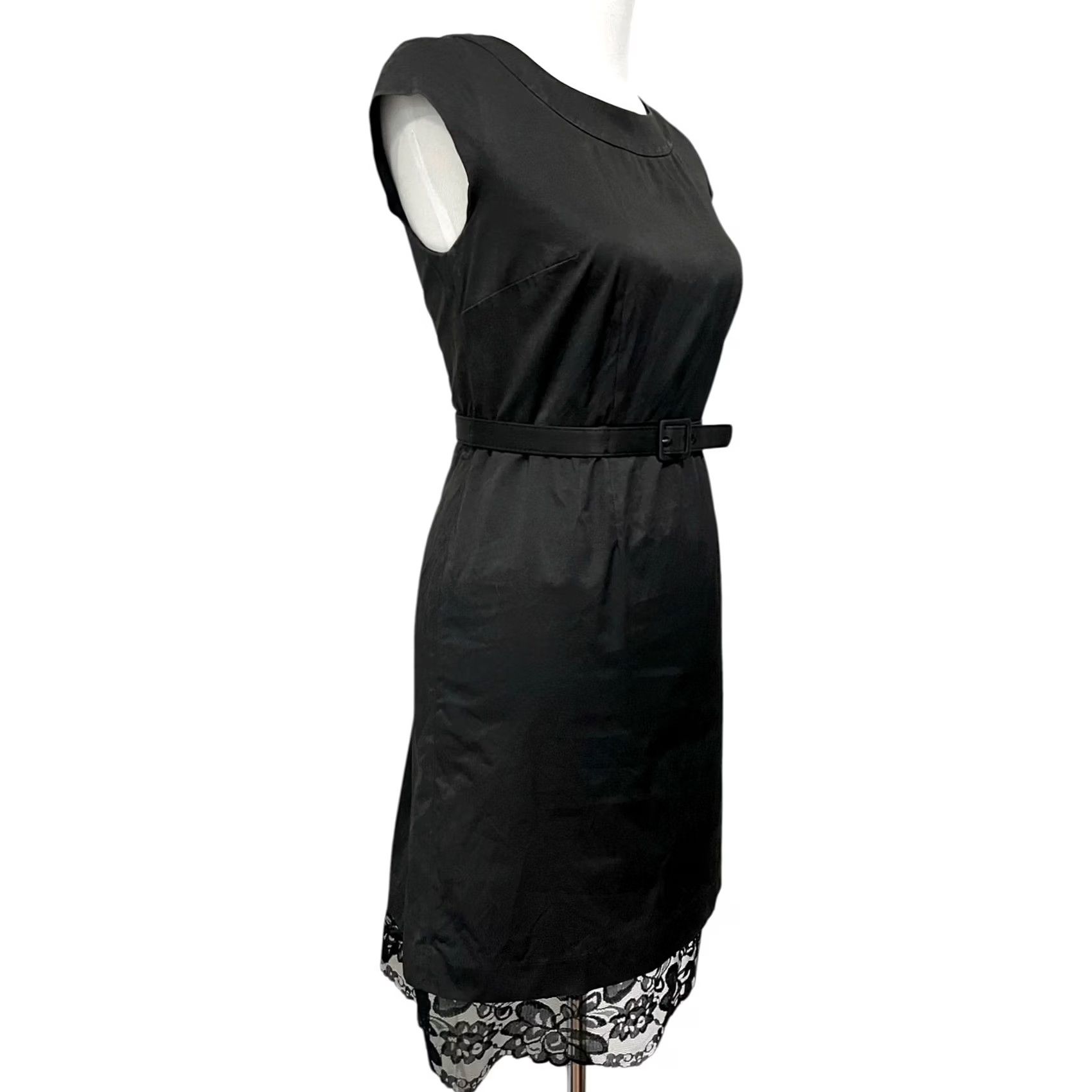 Merona Merona Collection Y2K Dress Black Pencil Lace Hem Belted Cotton Blend Size 6 Size M / US 6-8 / IT 42-44 - 6 Thumbnail