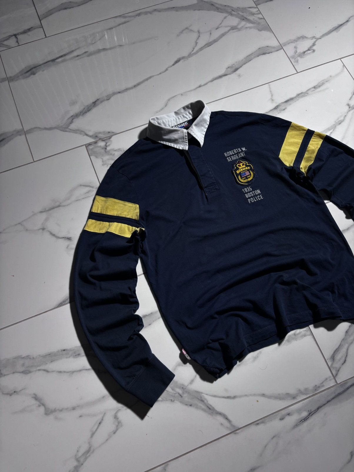 Rugby Ralph Lauren Blauer USA Boston Police Rugby Polo Long Sleeve Patch Work Size US L / EU 52-54 / 3 - 2 Thumbnail