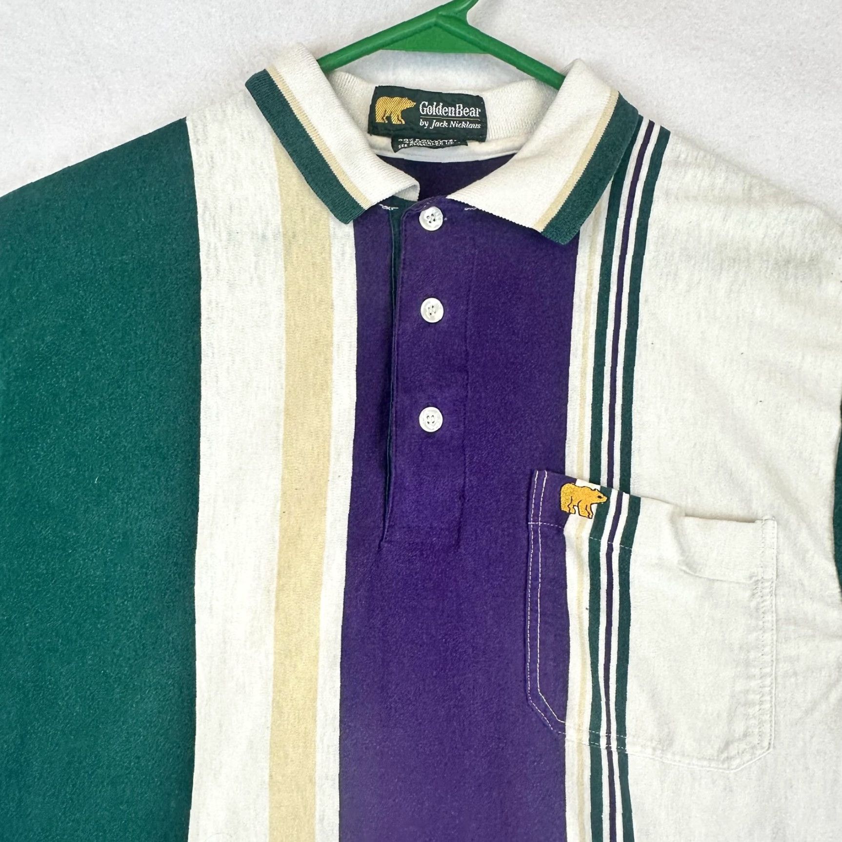 Golden Bear Vintage Golden Bear Polo Shirt Mens L Striped Pocket 90s Golf Casual Cotton Polyester Green Short Sleeve Collar Polo Shirt Mens Size US L / EU 52-54 / 3 - 3 Thumbnail