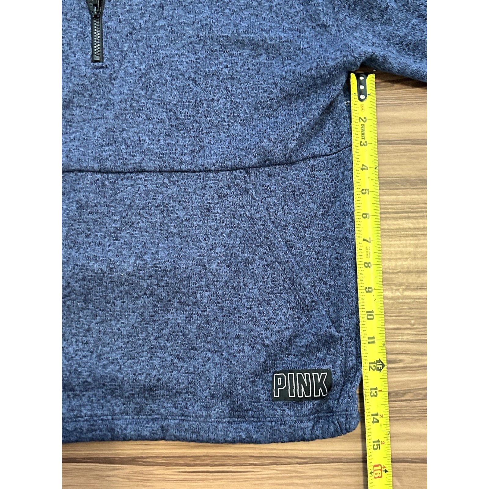 Pinko VS PINK Fleece Pullover 1/4 Zip Blue Heather Medium Women Pullover Fleece Cotton Blend Graphic Logo Activewear-3/4 Zip Pockets Size M / US 6-8 / IT 42-44 - 4 Thumbnail