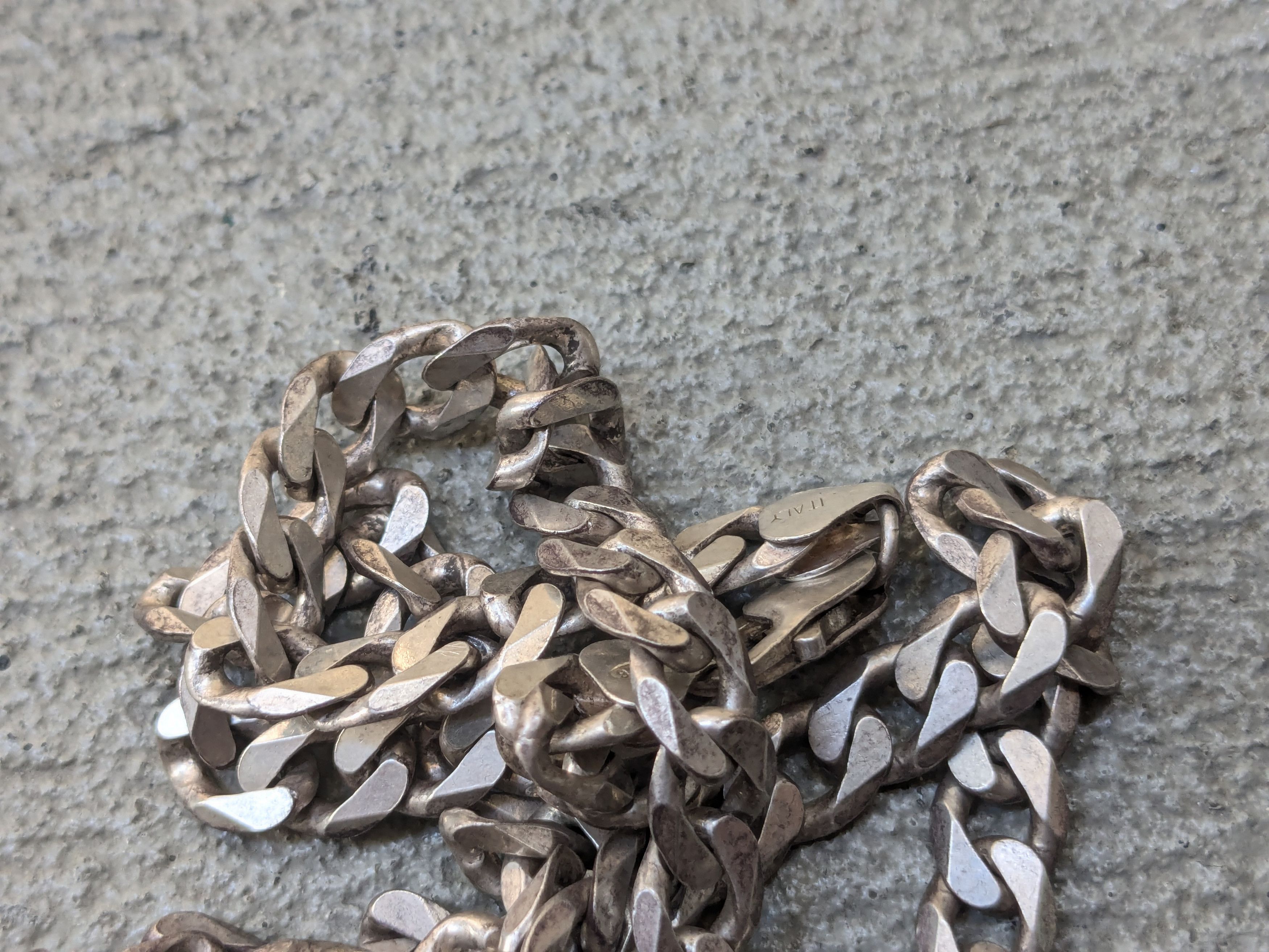 Jewelry Vintage Sterling Silver Necklace Cuban Curb 30" Italy Chain Size ONE SIZE - 13 Thumbnail
