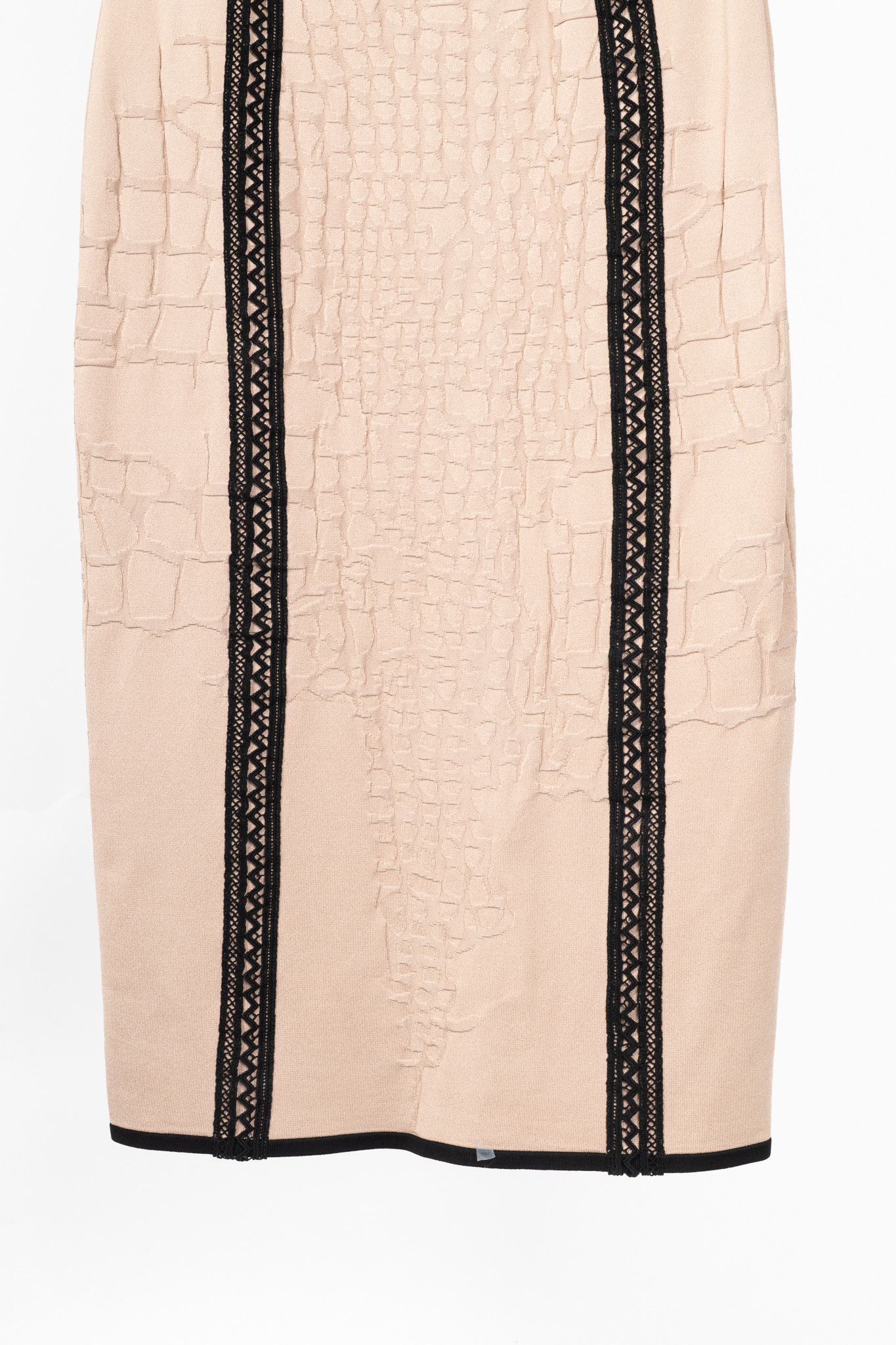 Roberto Cavalli Roberto Cavalli Nude Snakeskin-Jacquard Knit Lace-Trim Dress Size XL / US 12-14 / IT 48-50 - 7 Thumbnail