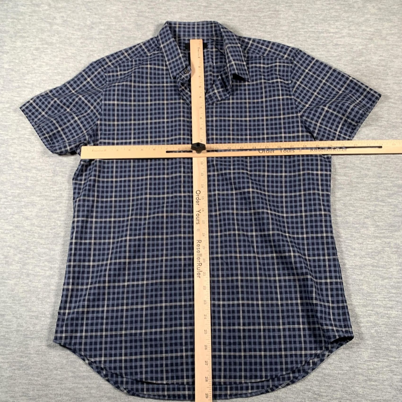 Theory Theory Shirt Mens Medium Blue Plaid Short Sleeve Button Zack S Balance Check Size US M / EU 48-50 / 2 - 6 Thumbnail
