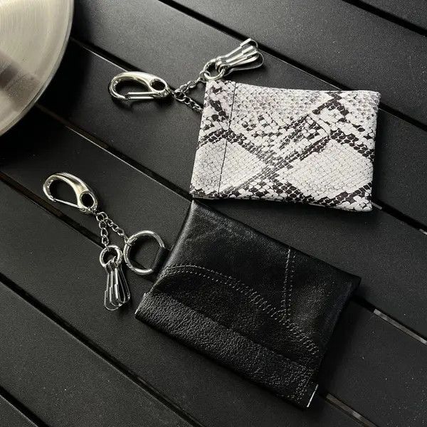Jewelry Black White Snakeskin Print Keychain Wallet, Compact Wallet Size ONE SIZE - 4 Thumbnail