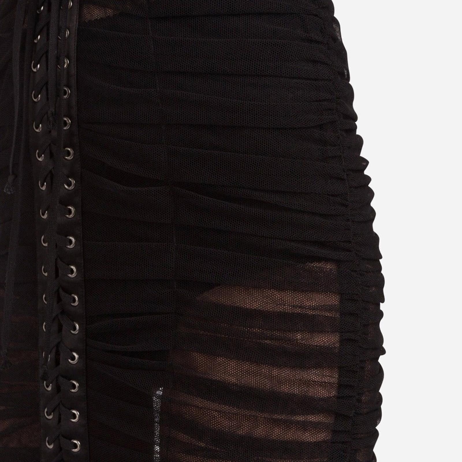Dolce & Gabbana Dolce & Gabbana LACE-UP STRETCH-TULLE MIDI DRESS IN BLACK Size XS / US 0-2 / IT 36-38 - 9 Thumbnail