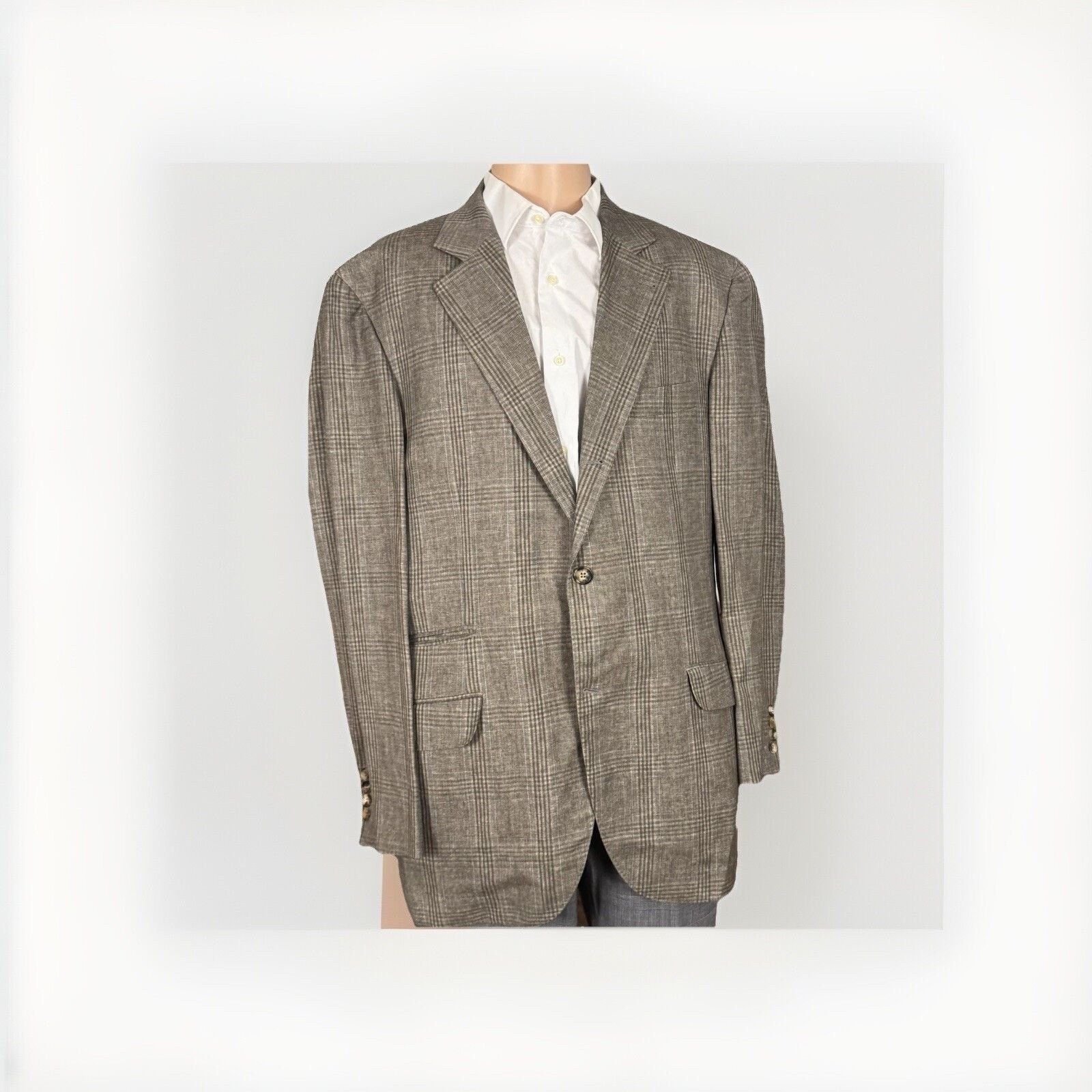 Brunello Cucinelli Brunello Cucinelli Prince Of Wales Taupe Sportcoat IT 54/ 44 Size 44R - 1 Thumbnail
