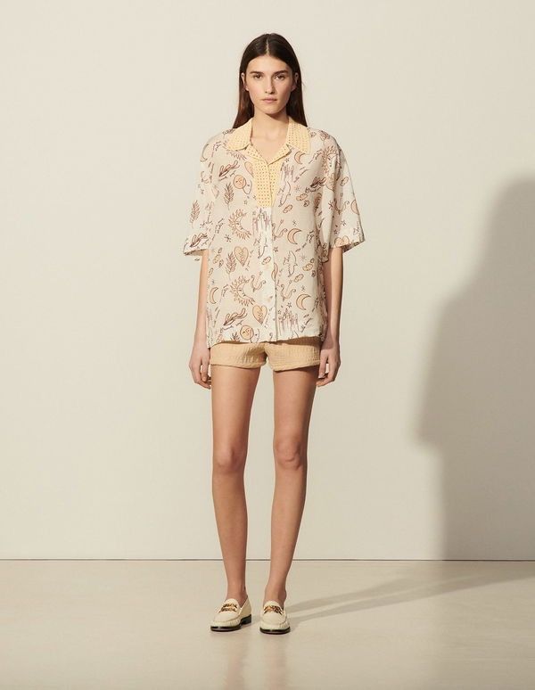 Sandro Sandro - Printed Shirt With Crochet Collar Size M / US 6-8 / IT 42-44 - 9 Thumbnail
