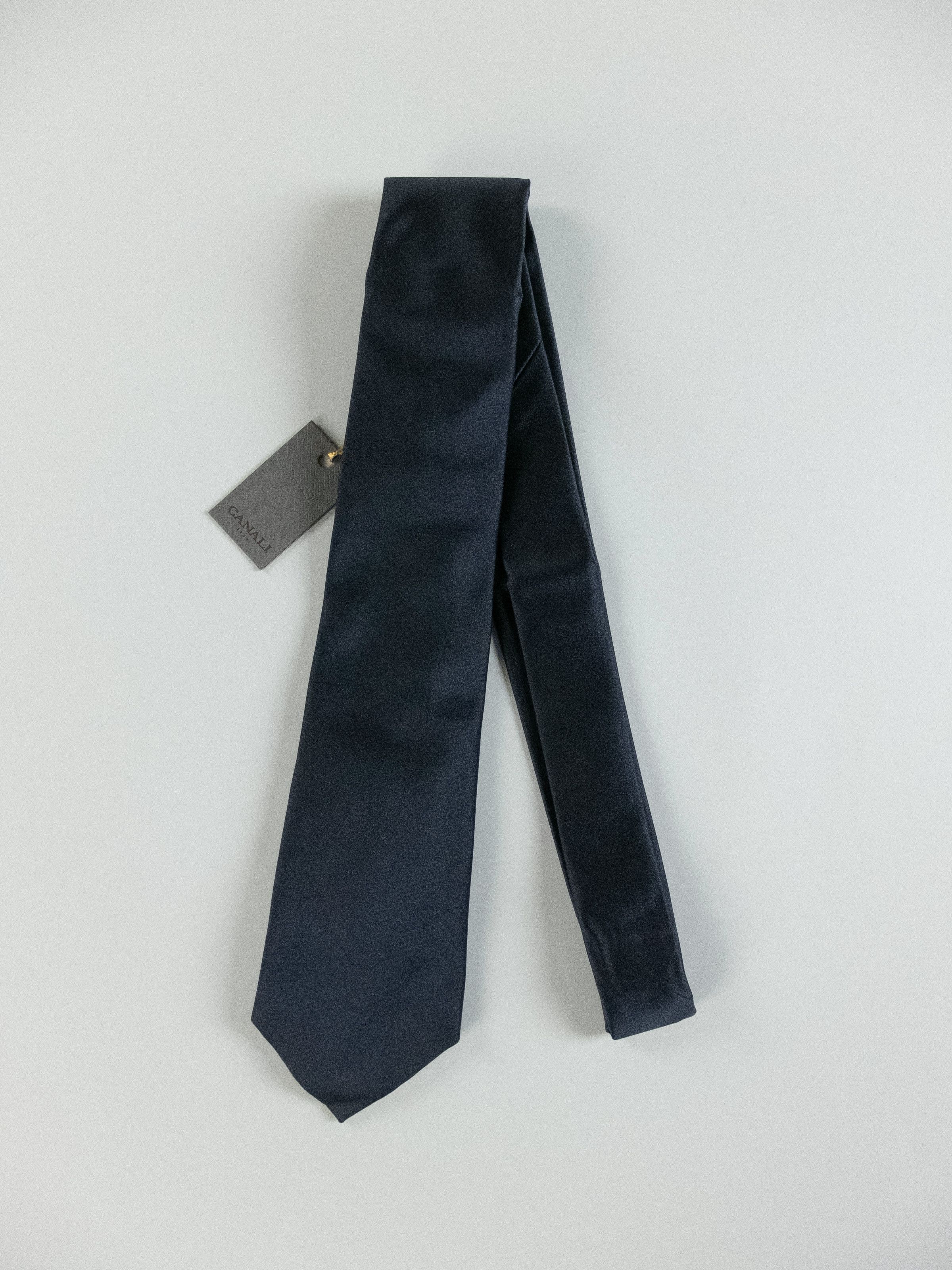 Canali CANALI solid navy blue woven silk tie authentic NWT Italy Size ONE SIZE - 3 Thumbnail