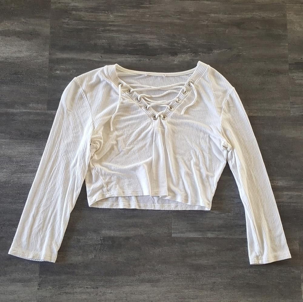Designer White Classic Laced Up 3/4 Sleeve Size S / US 4 / IT 40 - 1 Thumbnail