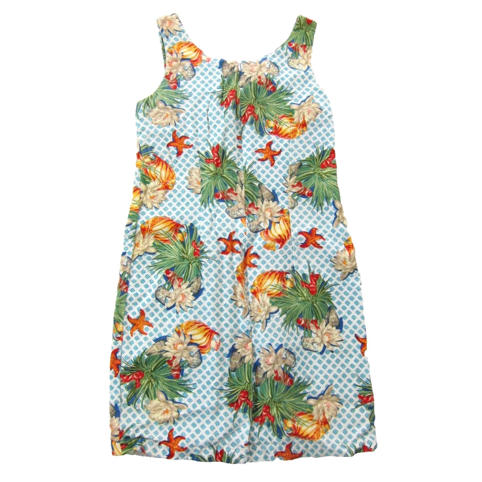 Vintage Vtg Brittish Khaki Robert Lighton Linen Blue Green Floral Beach Tank Sun Dress Small Size S / US 4 / IT 40 - 2 Thumbnail