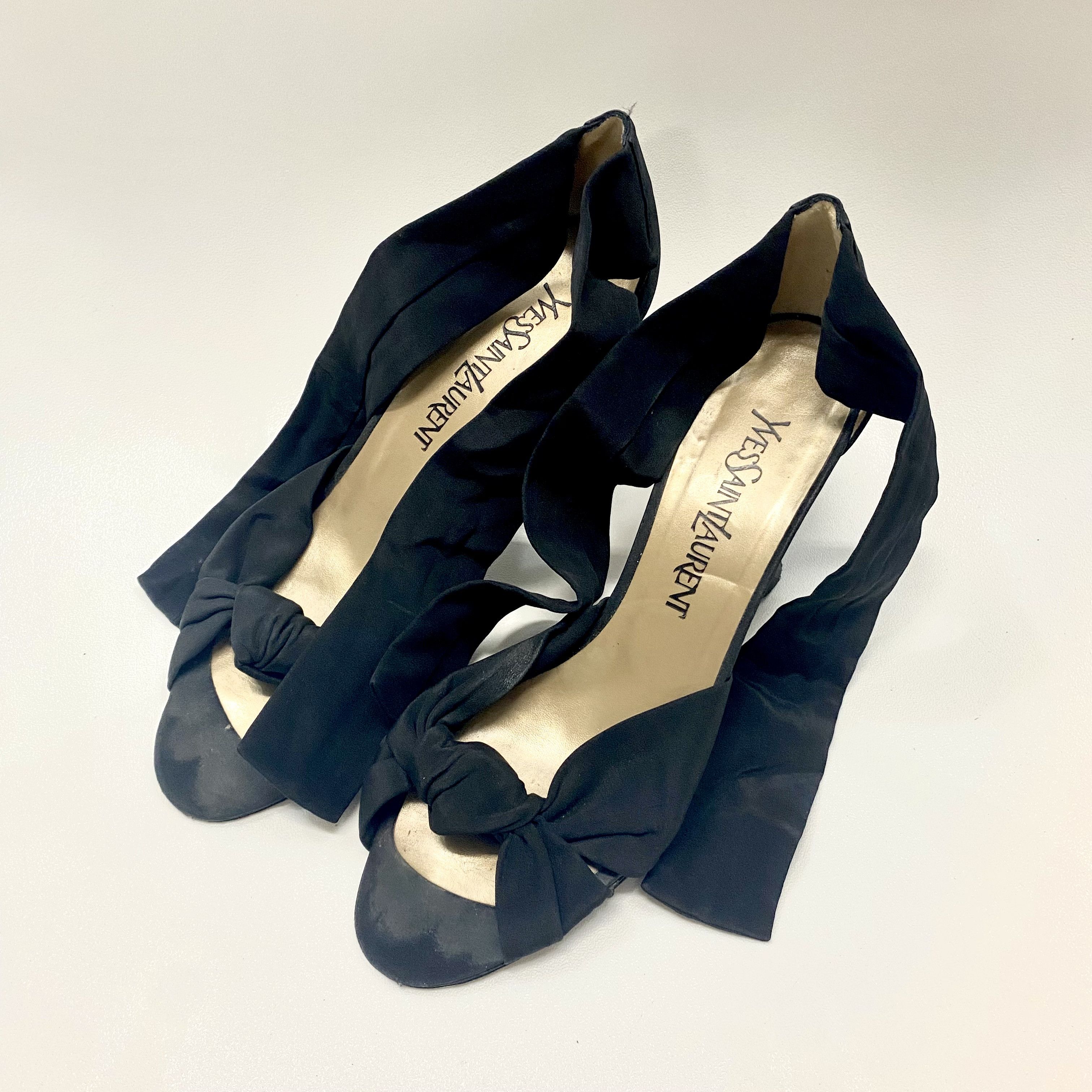 VTG 80s YSL Yves Saint Laurent Heels Ankle Strap Bow Tie