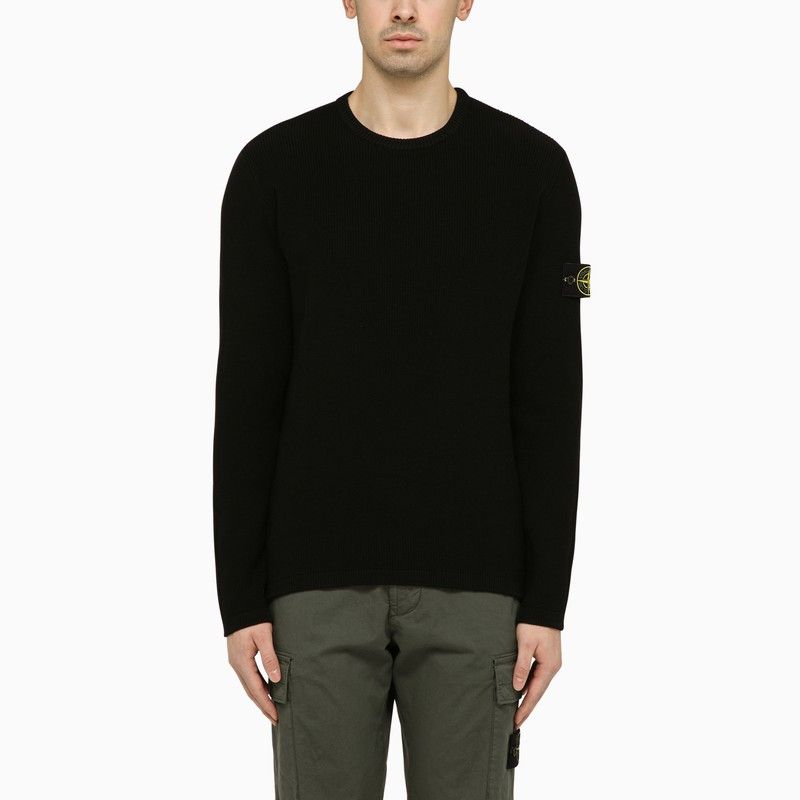 image of Stone Island Black Crew-Neck Pullover With Logo, Men's (Size 2XL)