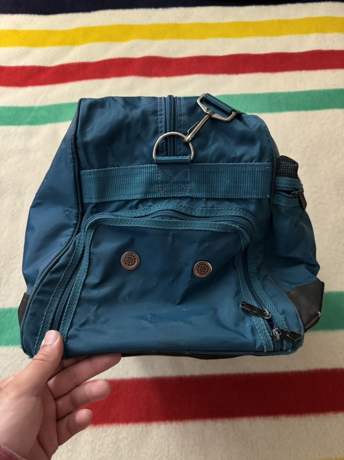 Nike × Vintage Vintage 80s 90s Purple Teal Aqua Nike Jumbo Duffle Bag BRS Size ONE SIZE - 7 Thumbnail