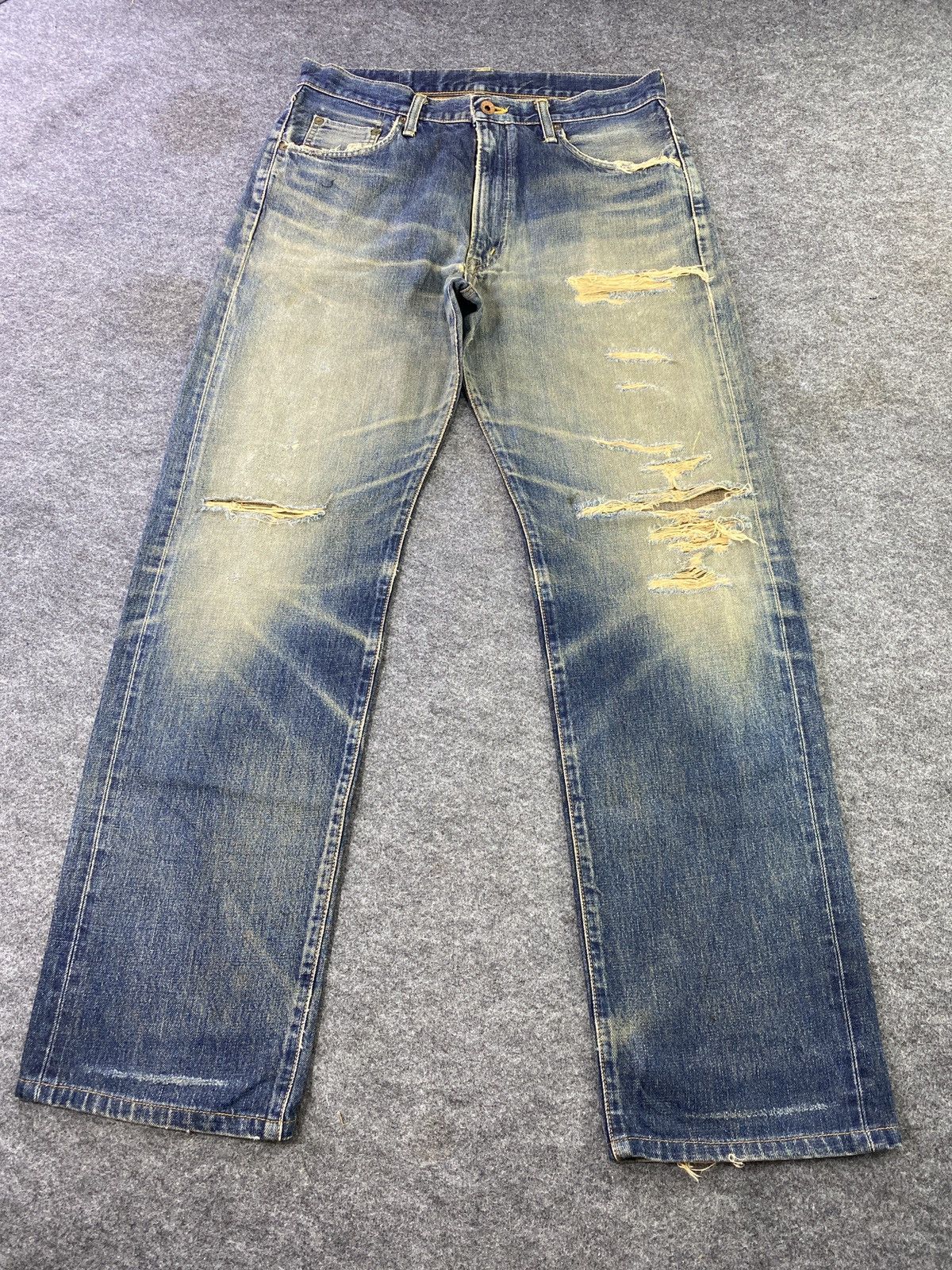 Edwin Edwin 505xx Redline Distressed Blue Wash Jeans- J868 Size US 33 - 2 Thumbnail