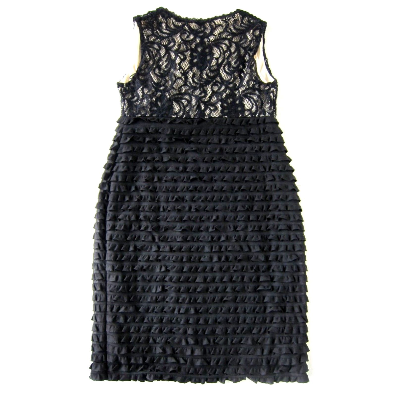 Ronni Nicole Black Lace Stretch V-Neck Sleeveless Layer Ruffle Sheath Dress  6